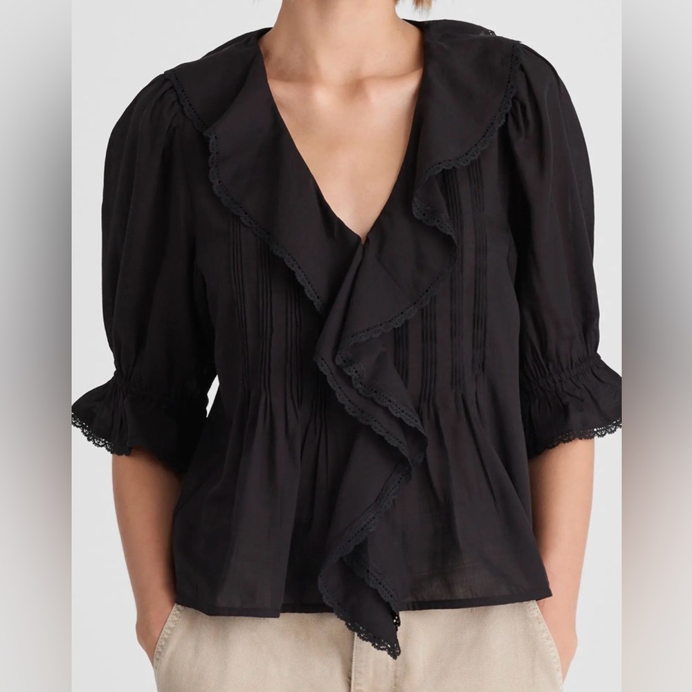 Madewell Black Ruffle-Front V-Neck Blouse